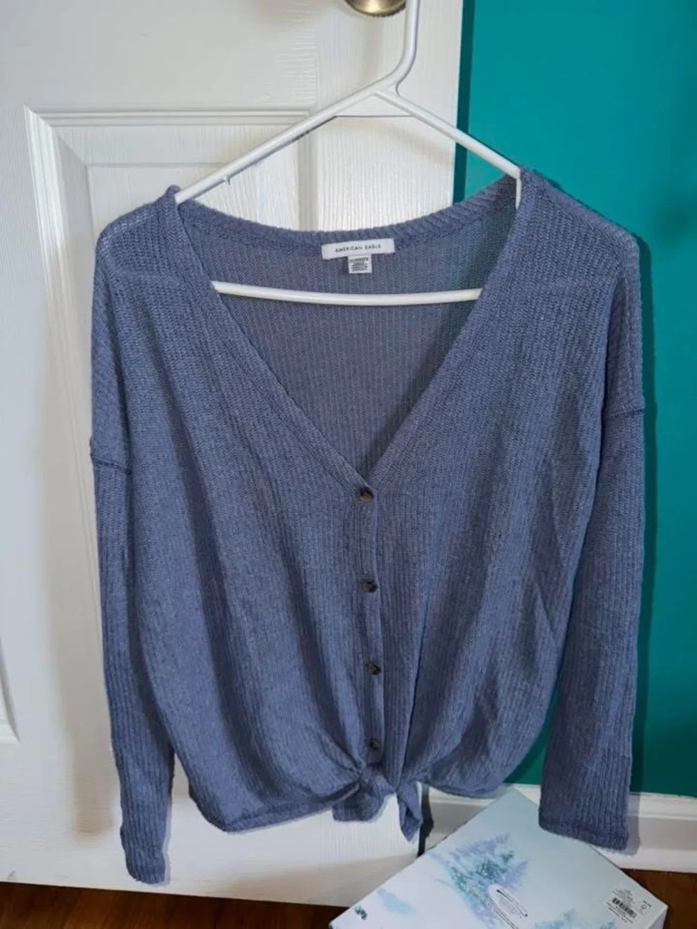 American Eagle Outfitters Blue Tie-Front V-Neck Sweater